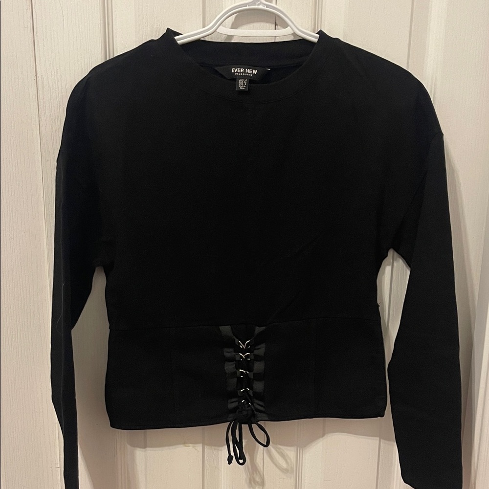 Ever New Black Long Sleeve Lace-Up Top